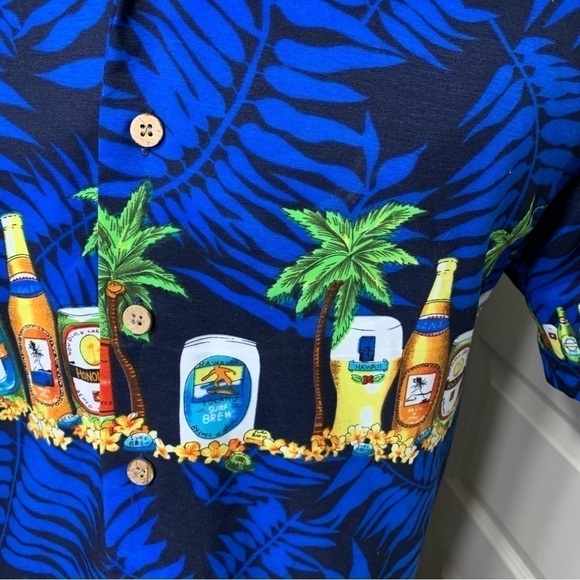 Maui Hawaii Vintage Blue Black Tropical Casual Button Up Shirt Drinks Prints S - Picture 4 of 11